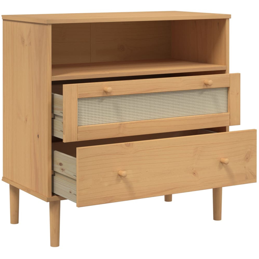 vidaXL Senja 2 Drawer Single Shelf Rattan Look Solid Wood Pine Sideboard Image 6