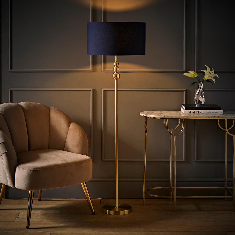 ValueLights Marissa Reni Navy Blue Shade and Gold Ball LED Floor Lamp Image 6