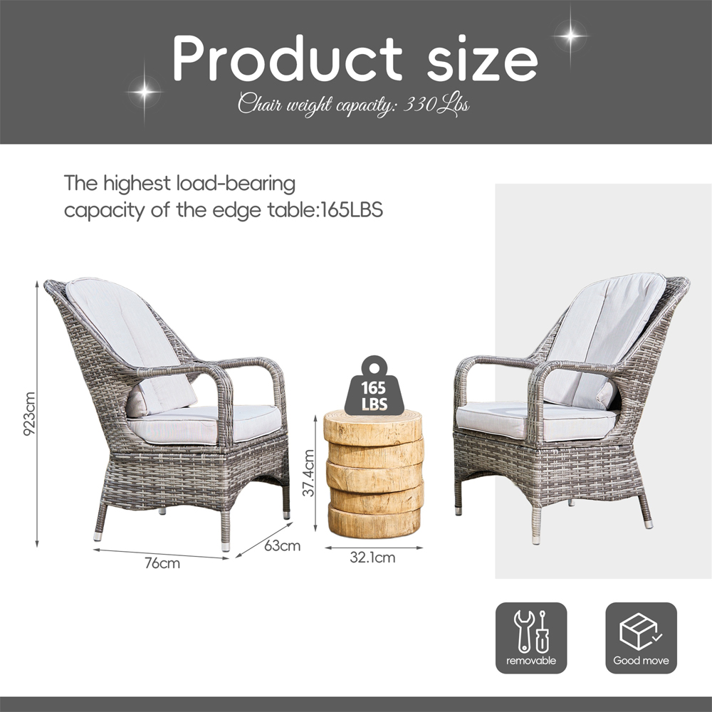 Direct Wicker Set of 2 Grey Rattan Garden Chairs with Wooden Composite Side Table Image 9