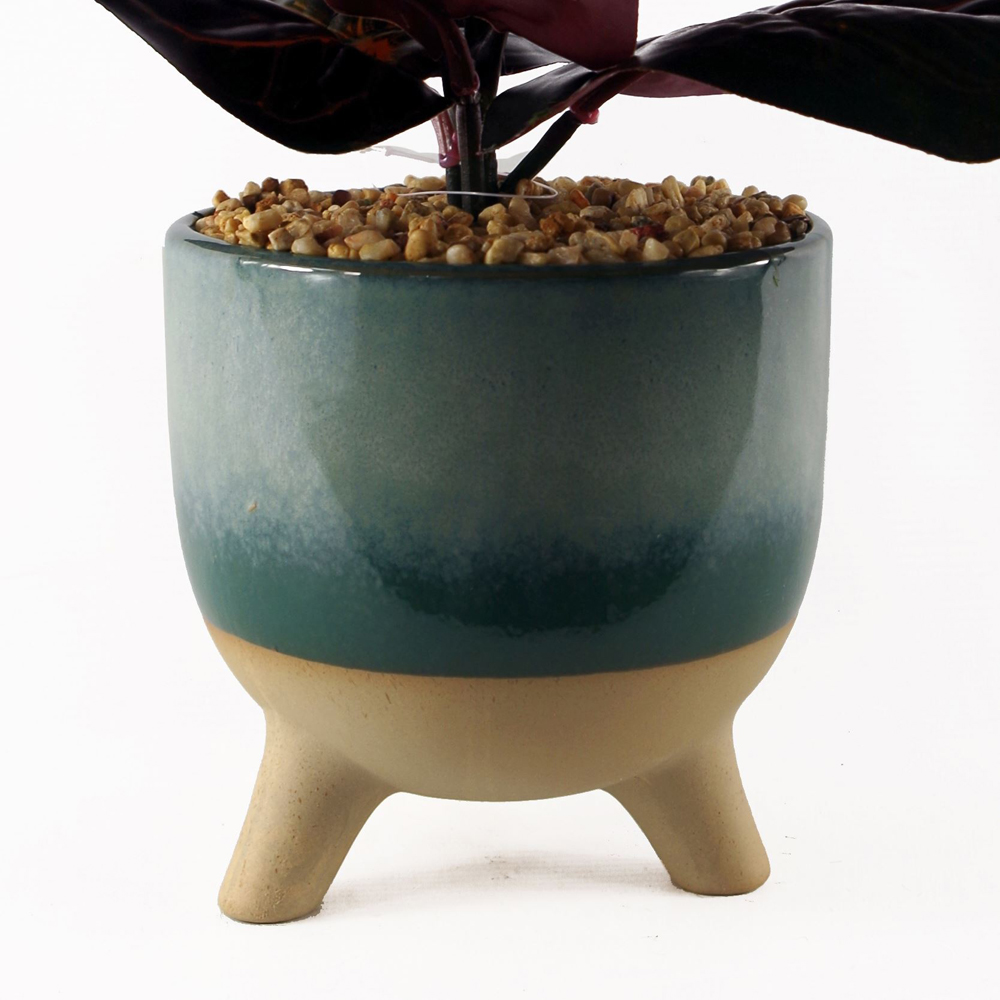 Leaf Ficus Artificial Tree in Teal Blue Green Ceramic Planter 35cm Image 3