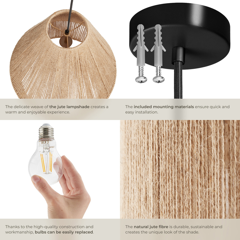 tectake Suri Boho Chic Jute Fibre Pendant Light Image 4