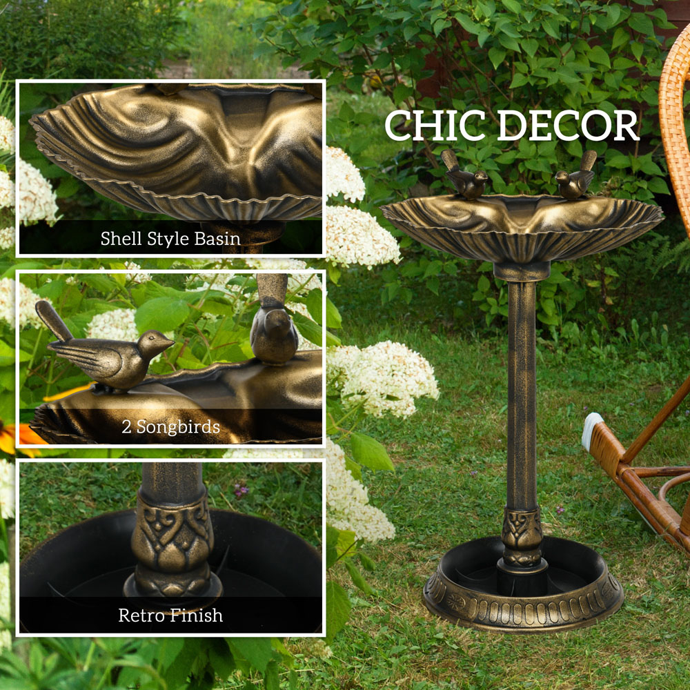 Outsunny Bronze Tone Tall Bird Bath with Decorative Birds 81cm Image 5