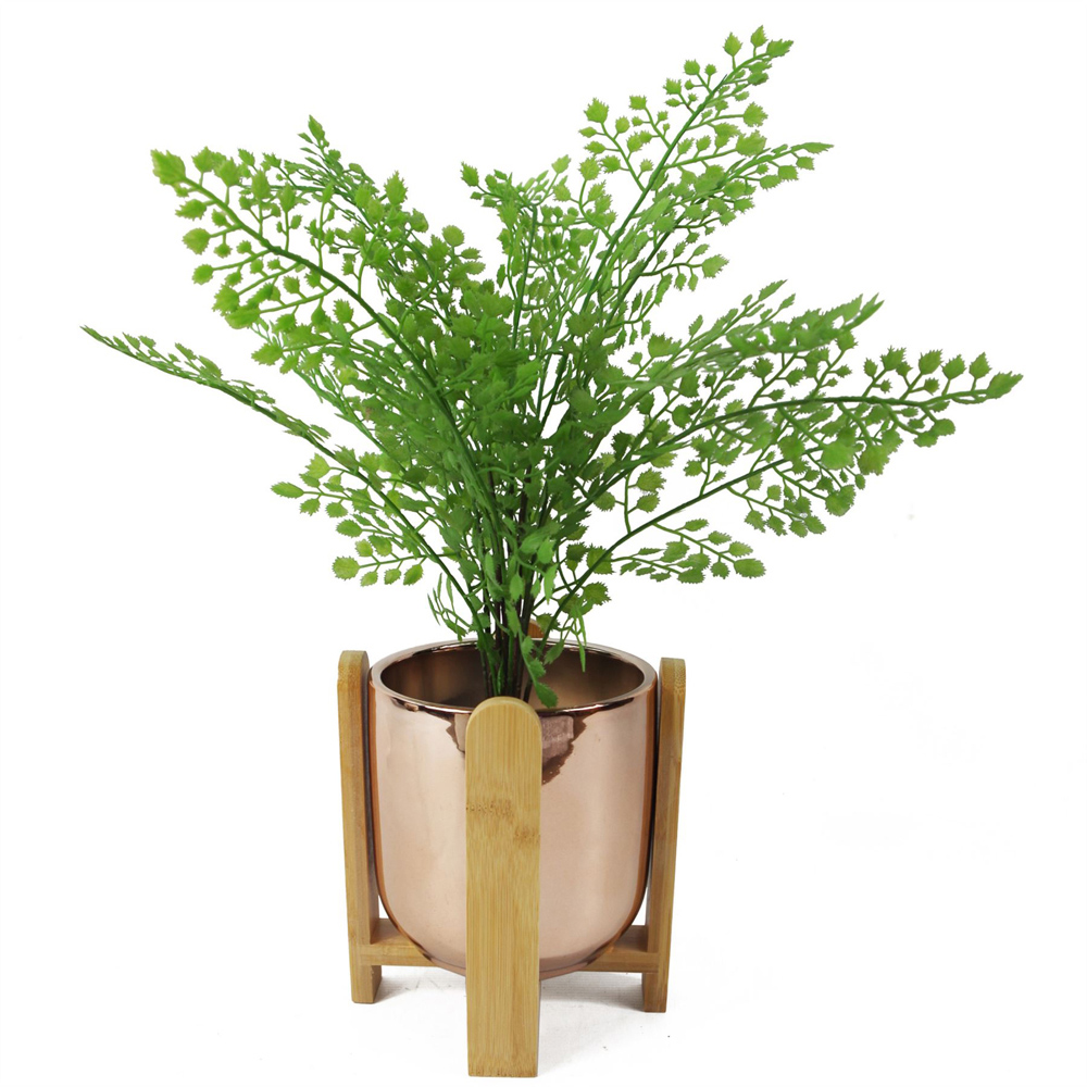 Leaf Gold Ceramic Planter with Bamboo Stand 16cm Image 6