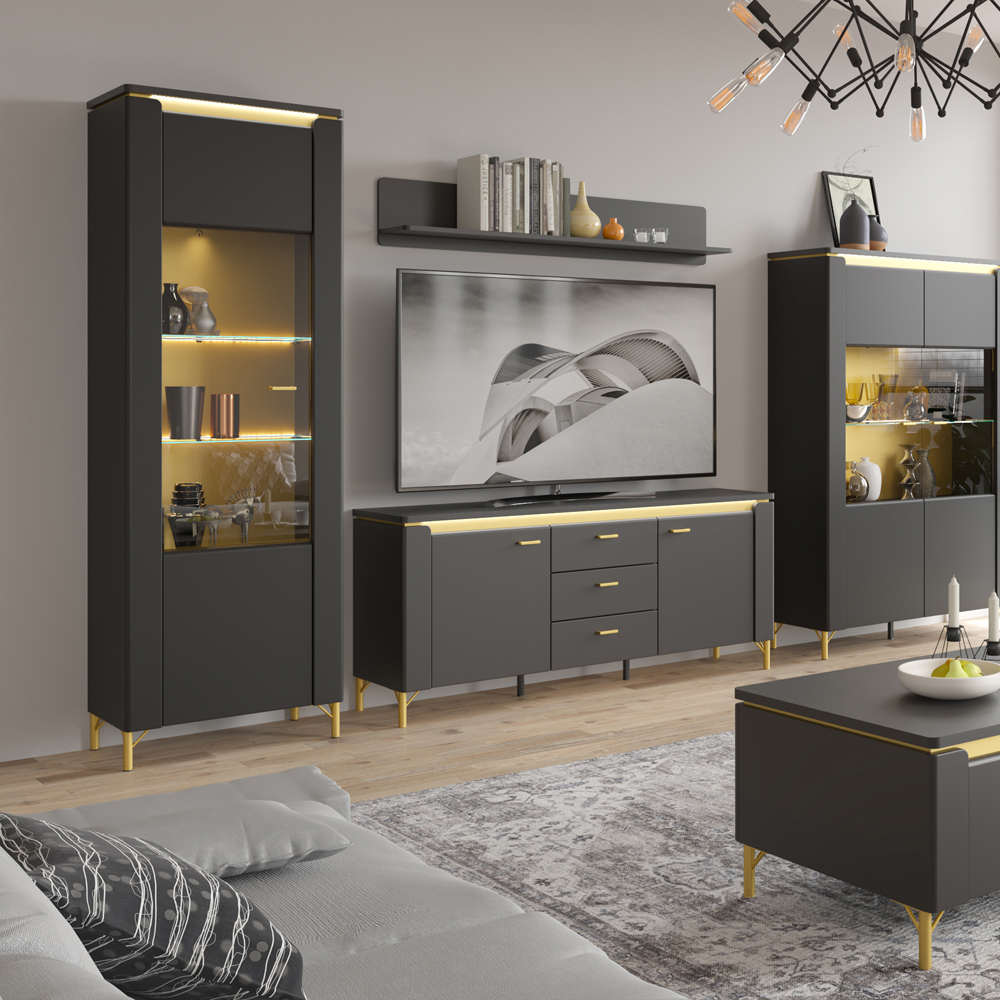 Furniture To Go Genoa Vitrin Single Door Black Cabinet Image 7