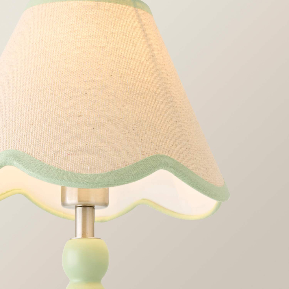 ValueLights Bobble Green Scallop Shade Green Rechargeable Wooden LED Table Lamp Image 3