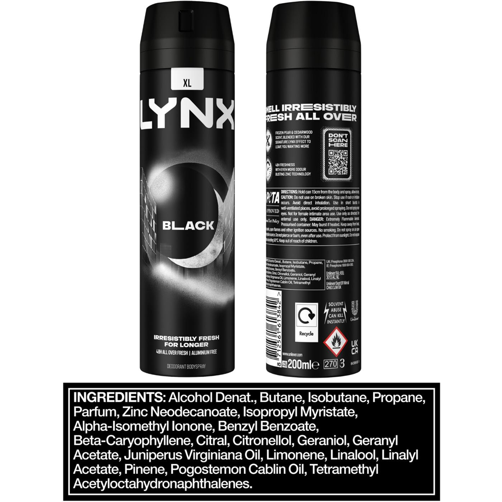 Lynx XL Black Frozen Pear and Cedarwood 48H Sweat Protection Deodorant Body Spray 200ml 3 Pack Image 9