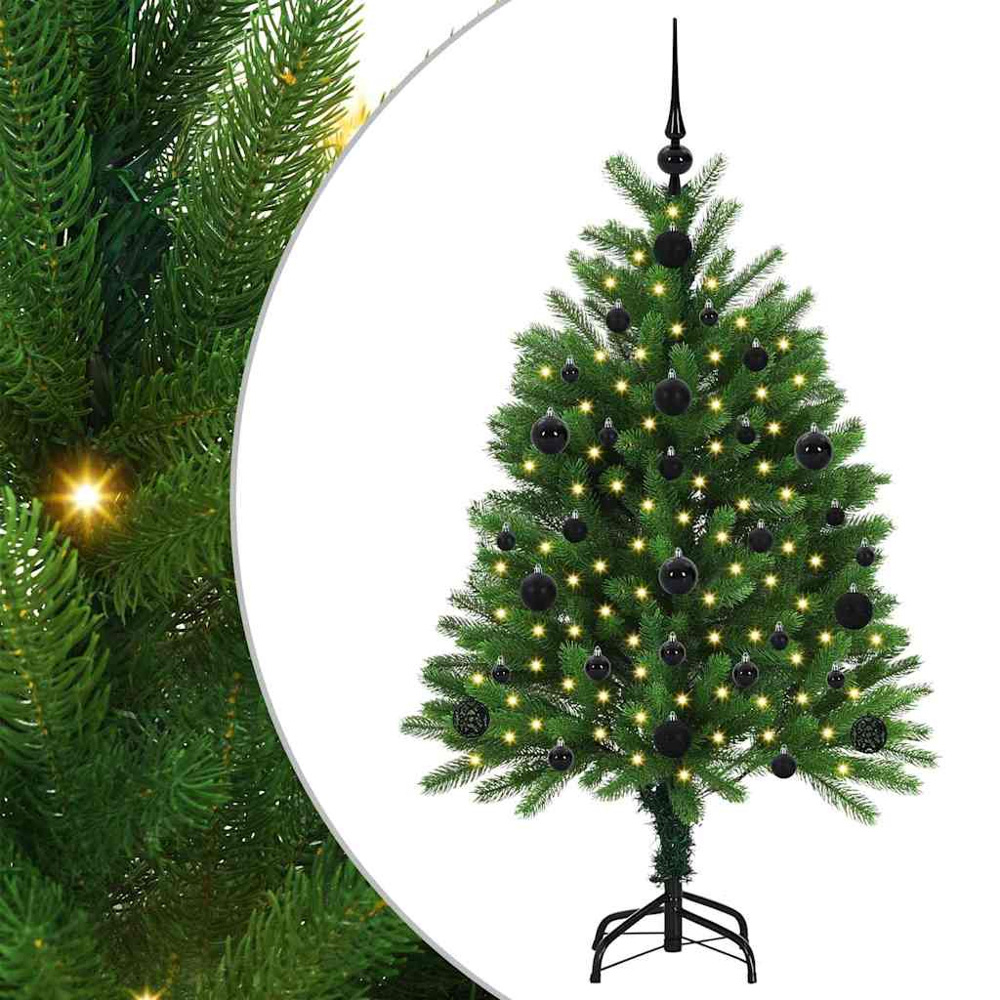 vidaXL Pre-Lit Black Baubles Green Artificial Christmas Tree 4ft Image 2