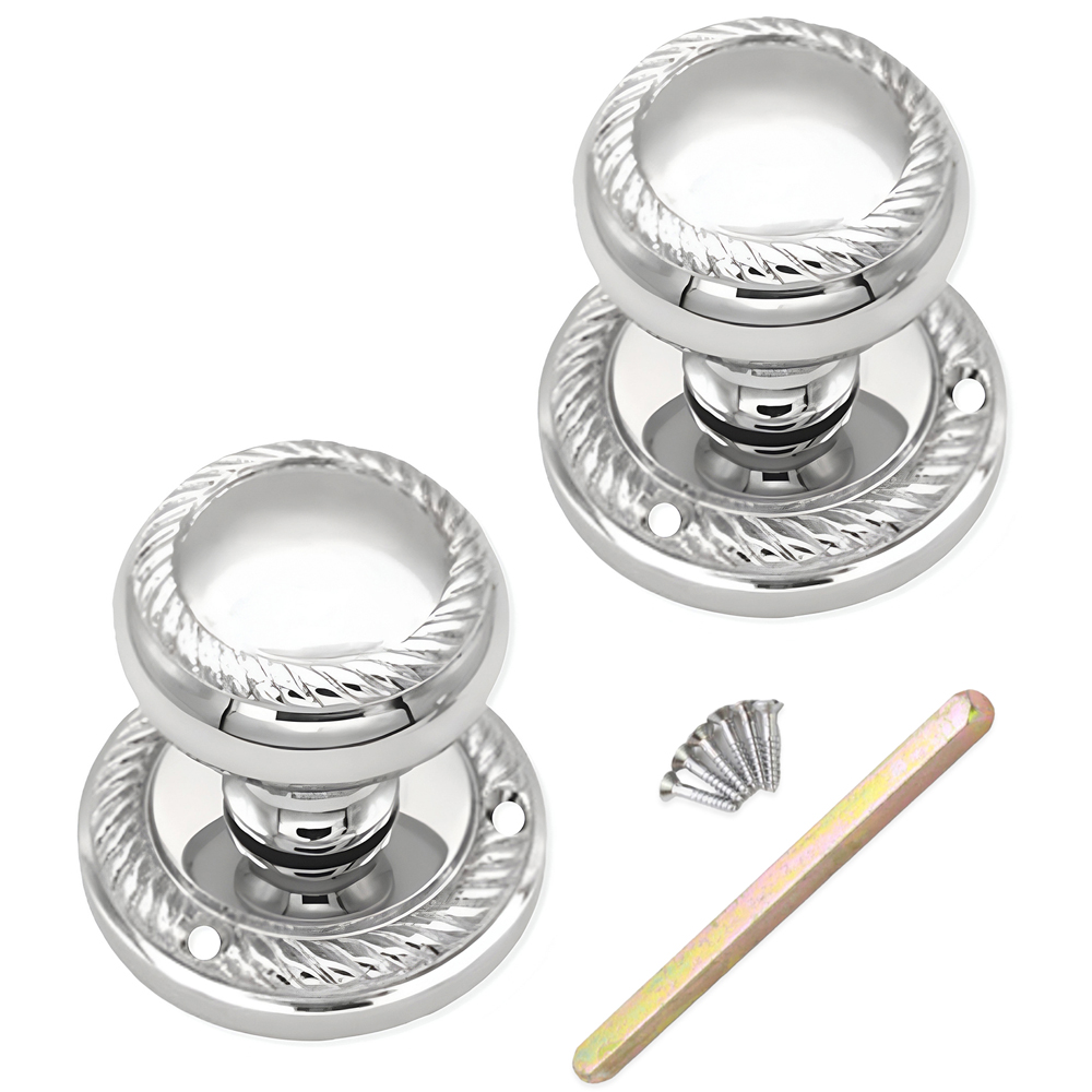 Spira Brass Polished Chrome Georgian Mortice Door Knob 2 Pack Image 4