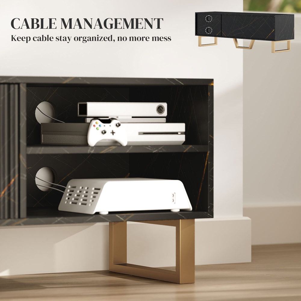 HOMCOM 2 Door 2 Shelf Black TV Unit Image 6