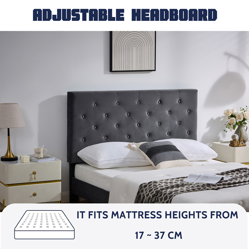 Furniture One King Size Grey Upholstered Platform Storage Bed Frame with Tufted Headboard Image 6