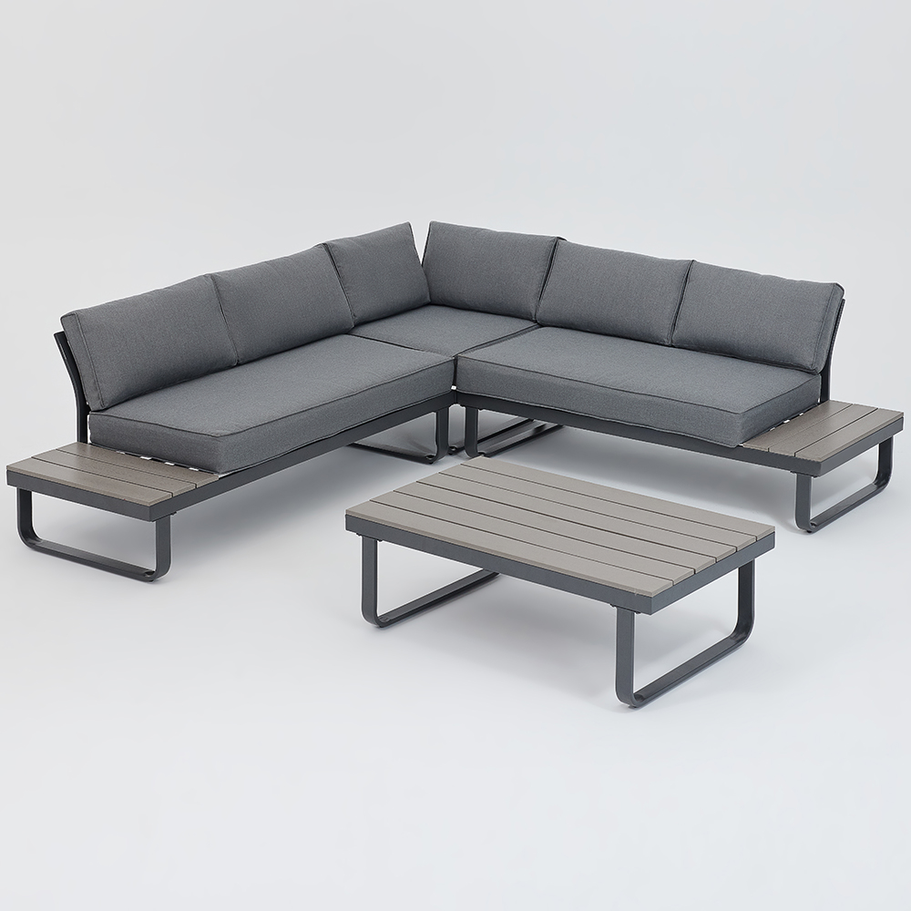 Home Detail Bali 5 Seater Grey Steel L Shape Garden Sofa Set with Built in Table Image 2