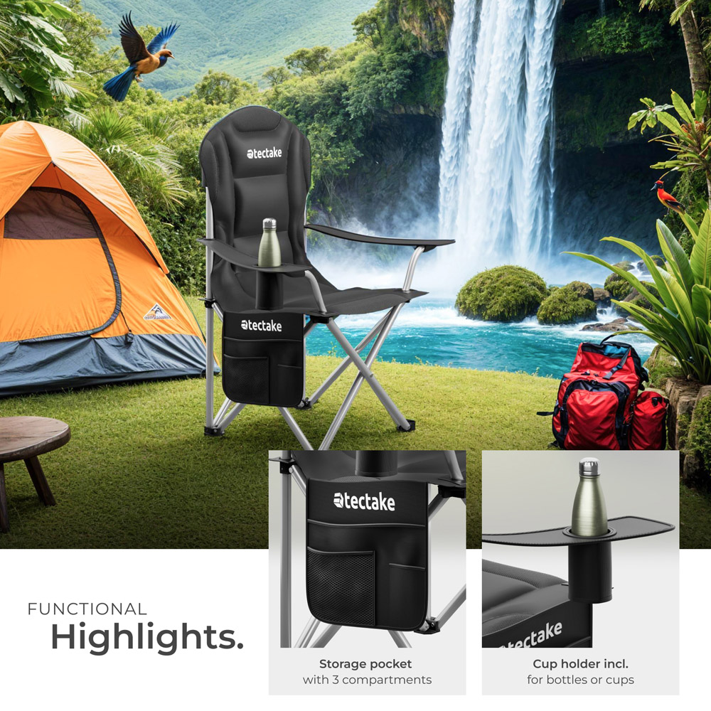 tectake MTX Black Camping Chair Image 4