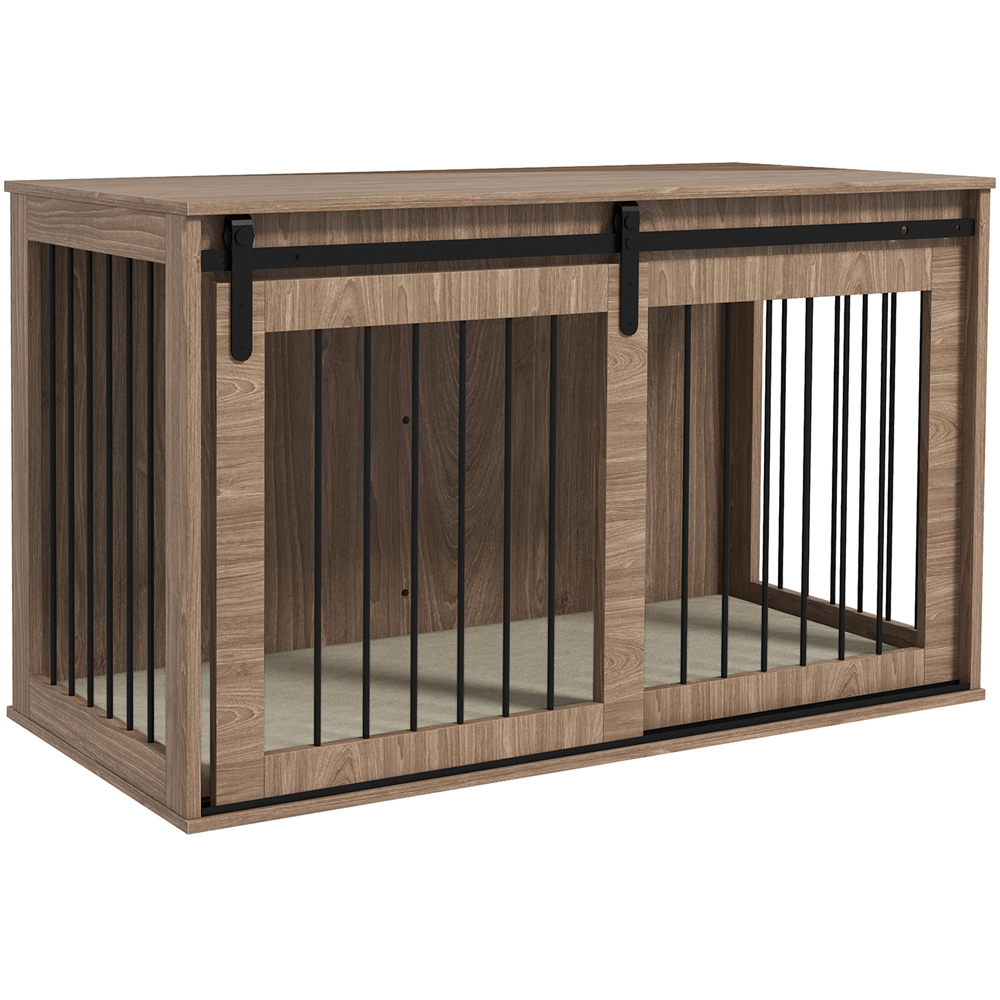 PawHut Brown Dog Crate End Table with Cushion 118cm Image 1