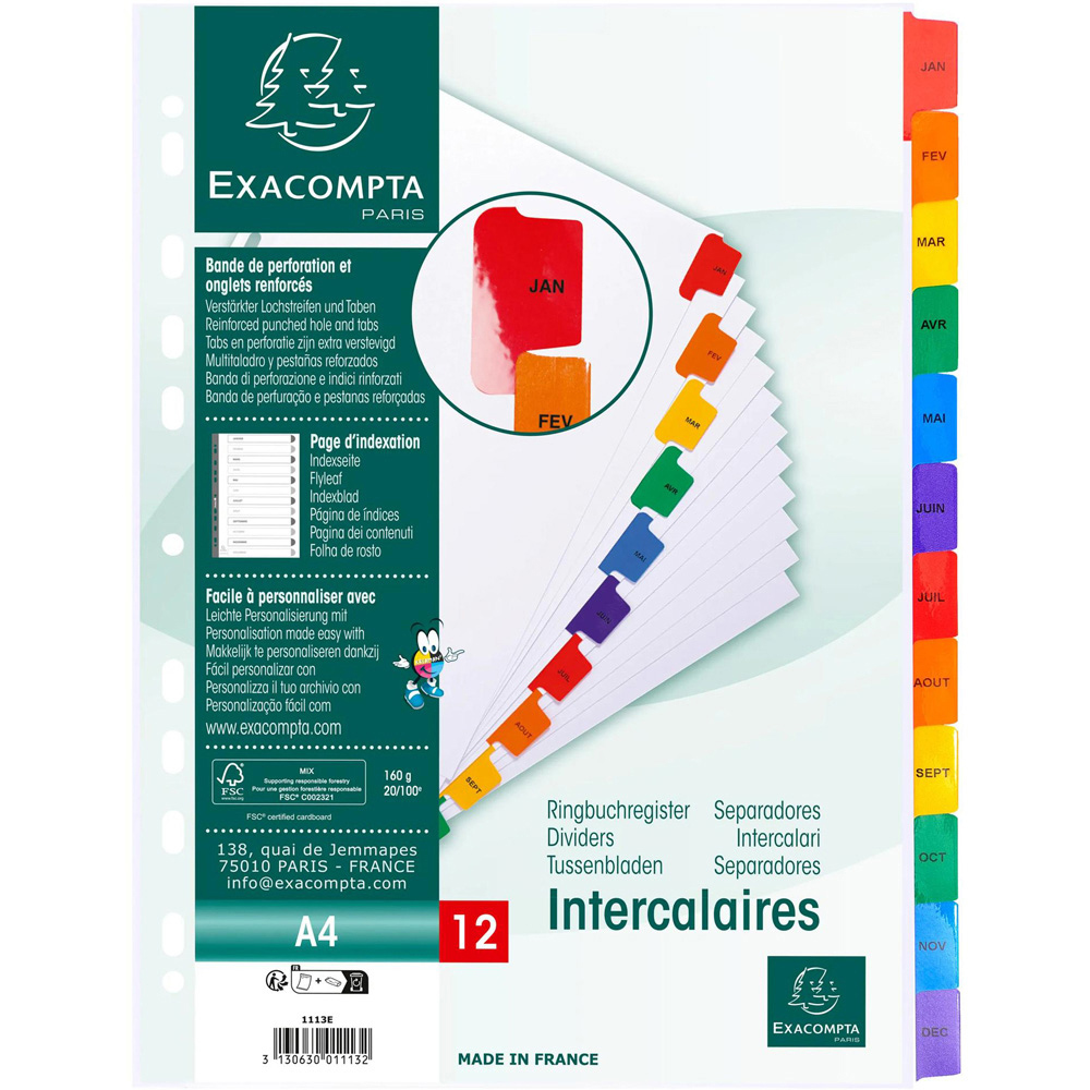 Exacompta A4 White January-December Monthly Index Divider with Multicolour Tabs 20 Pack Image 5