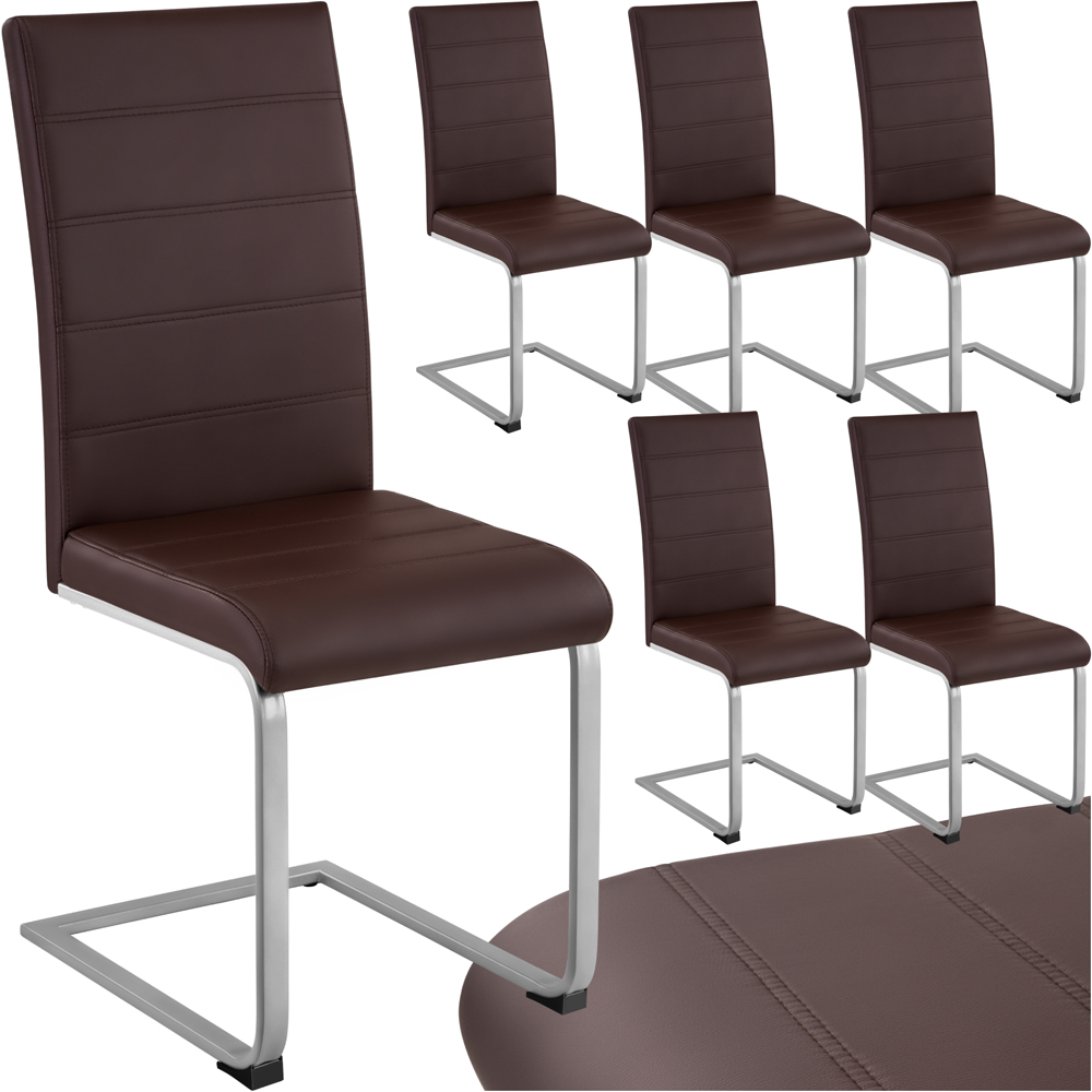 tectake Set of 6 Brown Cantilever High Backrest Dining Chair Image 2