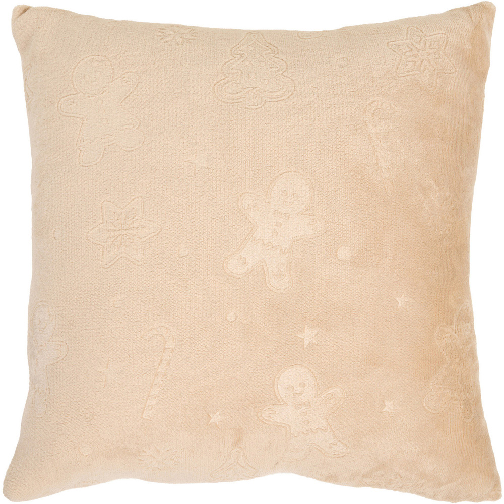 Gingerbread Man Embossed Fleece Cushion Natural Image 1