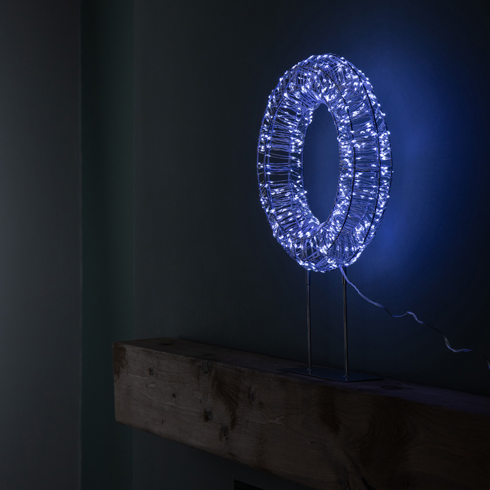 Samuel Alexander 720 White LED Light-Up Twinkling Silver Wreath with Metal Stand 45cm Image 5