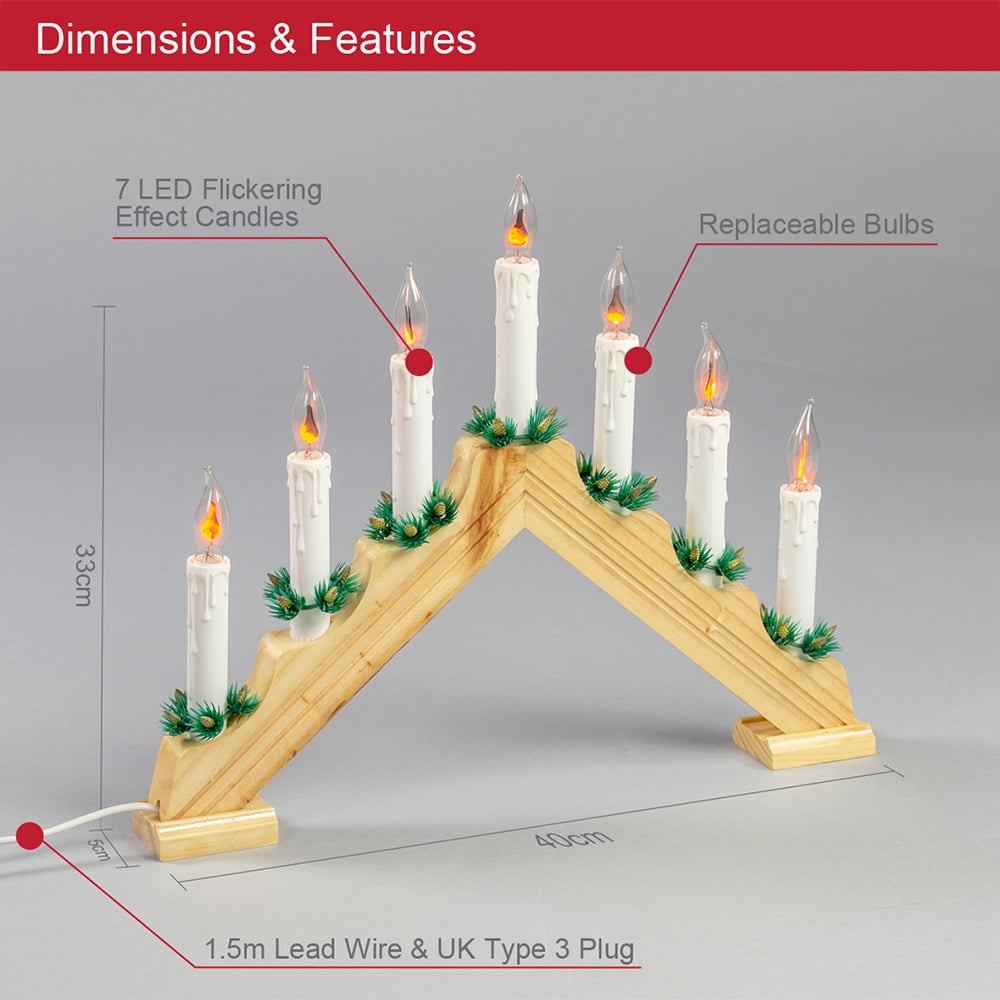 The Christmas Workshop 7 LED Pine Flickering Candle Bridge Light Image 9