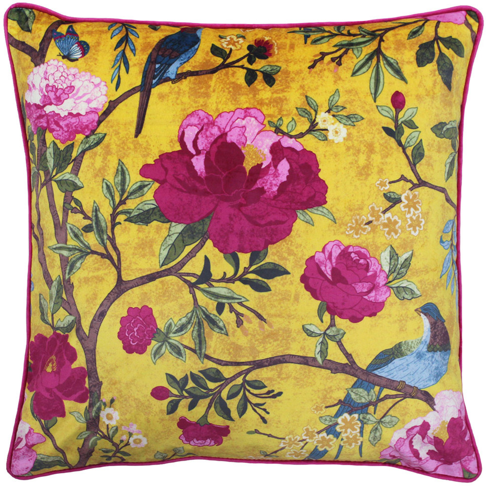 Paoletti Chinoiserie Gold Floral Cushion Image 1
