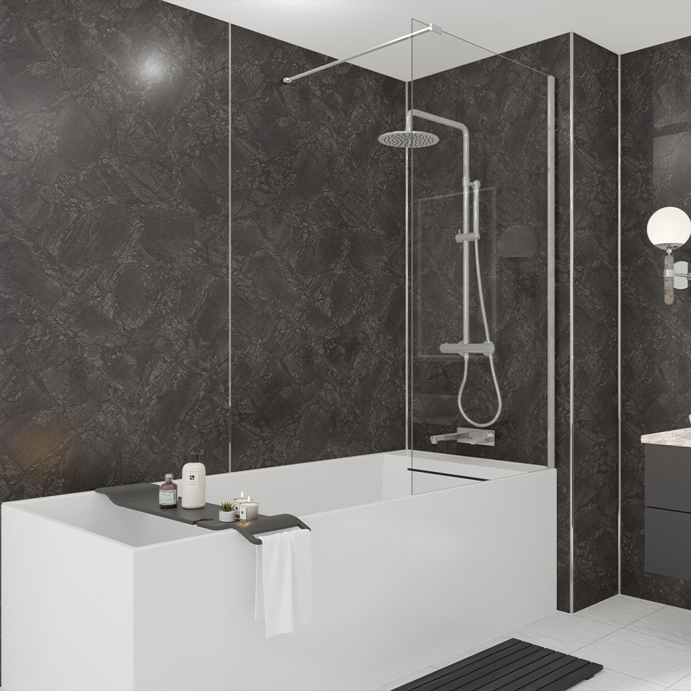 Wetwall Mermaid 2420 x 900mm Nero Marble Concrete Plywood Shower Wall Panel Image 1