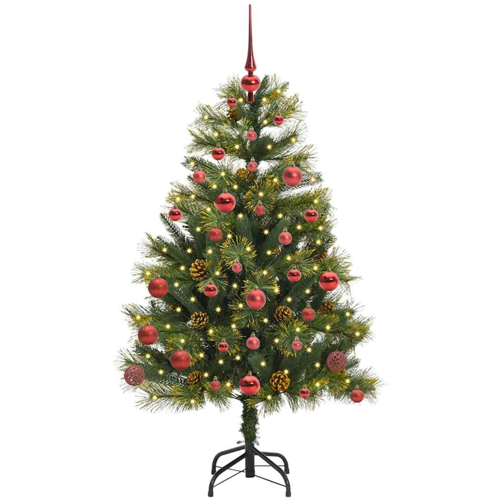 vidaXL Pre-Lit Red Baubles and Pinecones Green Artificial Christmas Tree 5ft Image 1