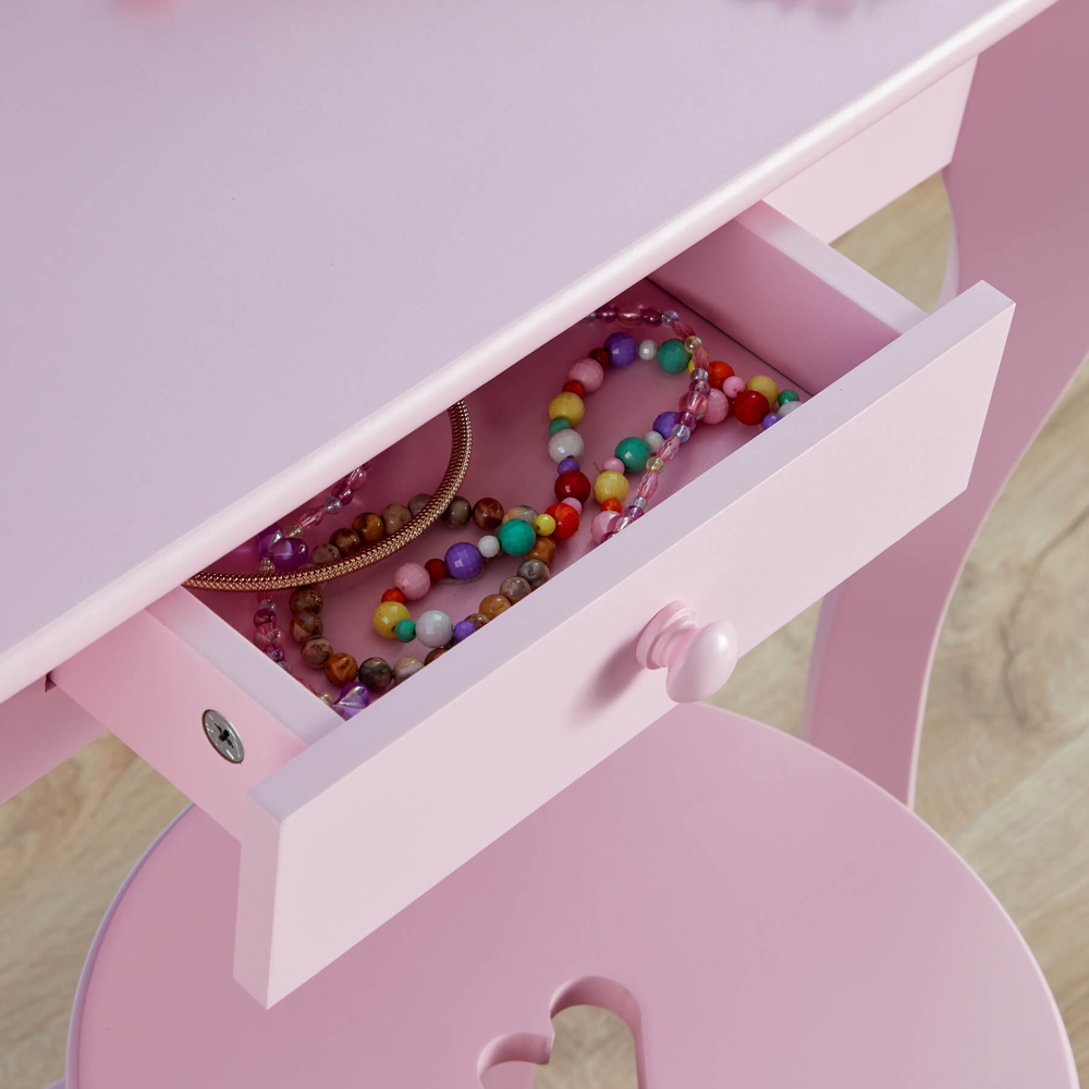 Home Source Belle Single Drawer Pink Kids Dressing Table Set Image 4