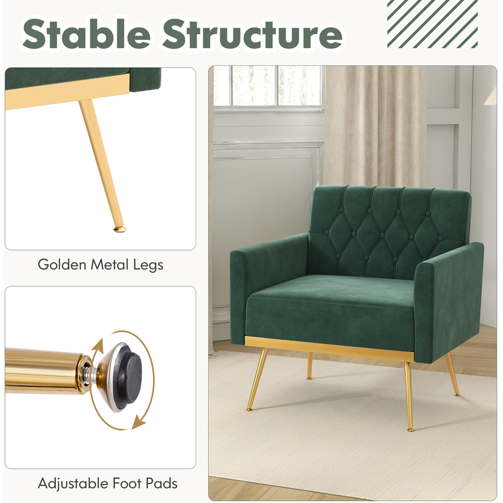Costway Dark Green and Golden Velvet Accent Chair Image 5