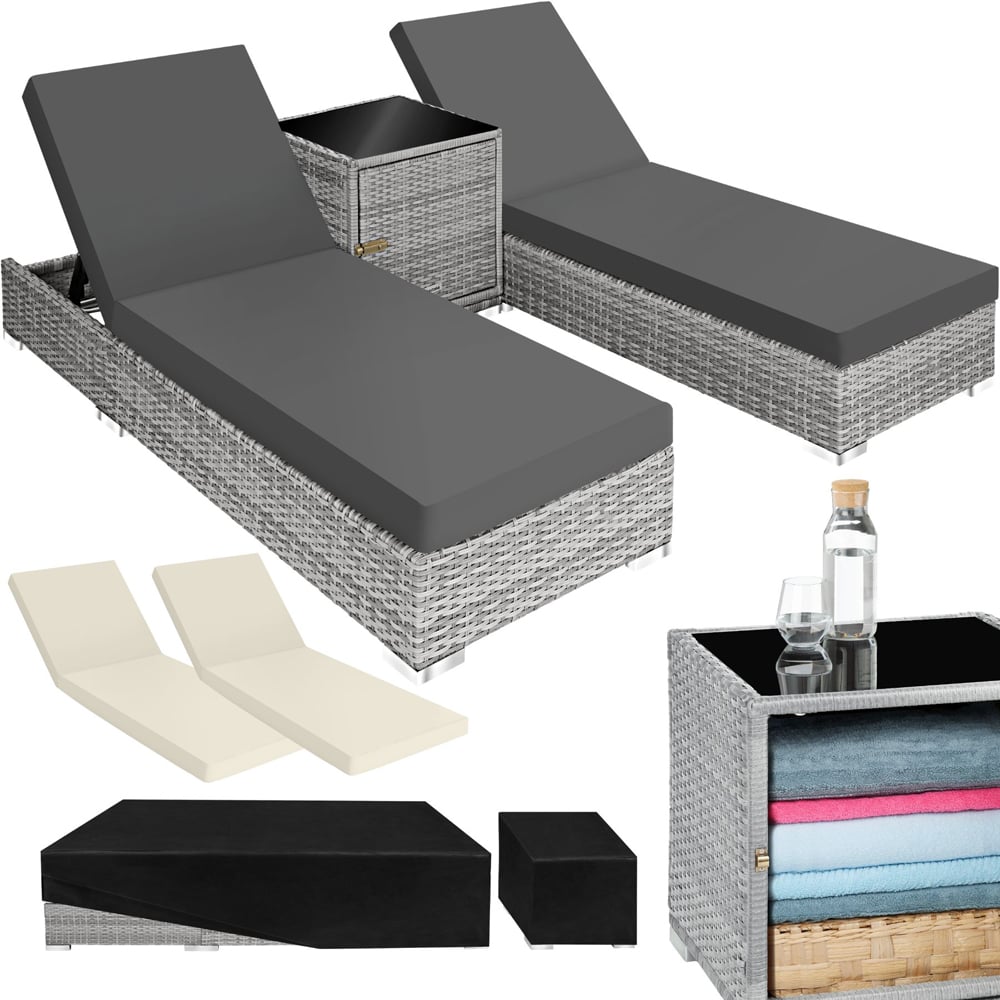 tectake Set of 2 Light Grey Sun Lounger Image 2