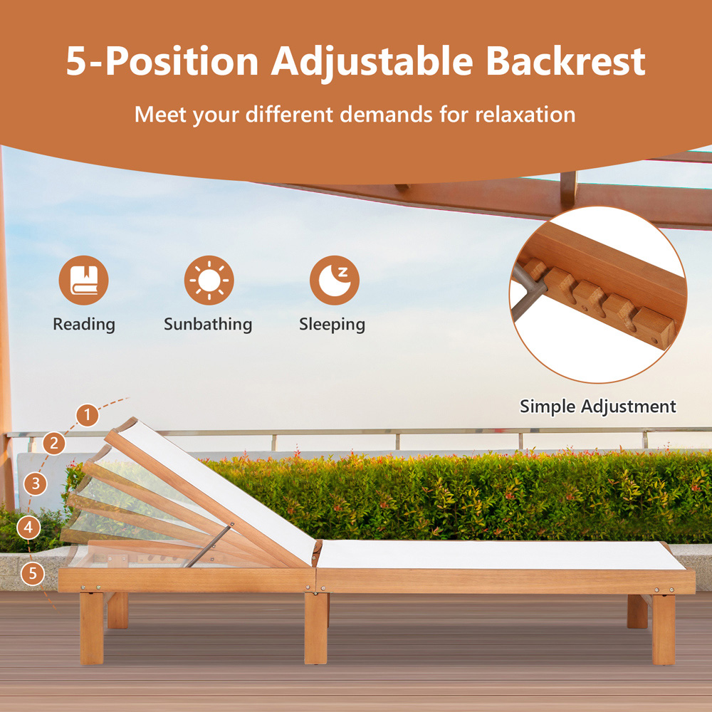 Costway White 5 Level Adjustable Sun Lounger Image 7