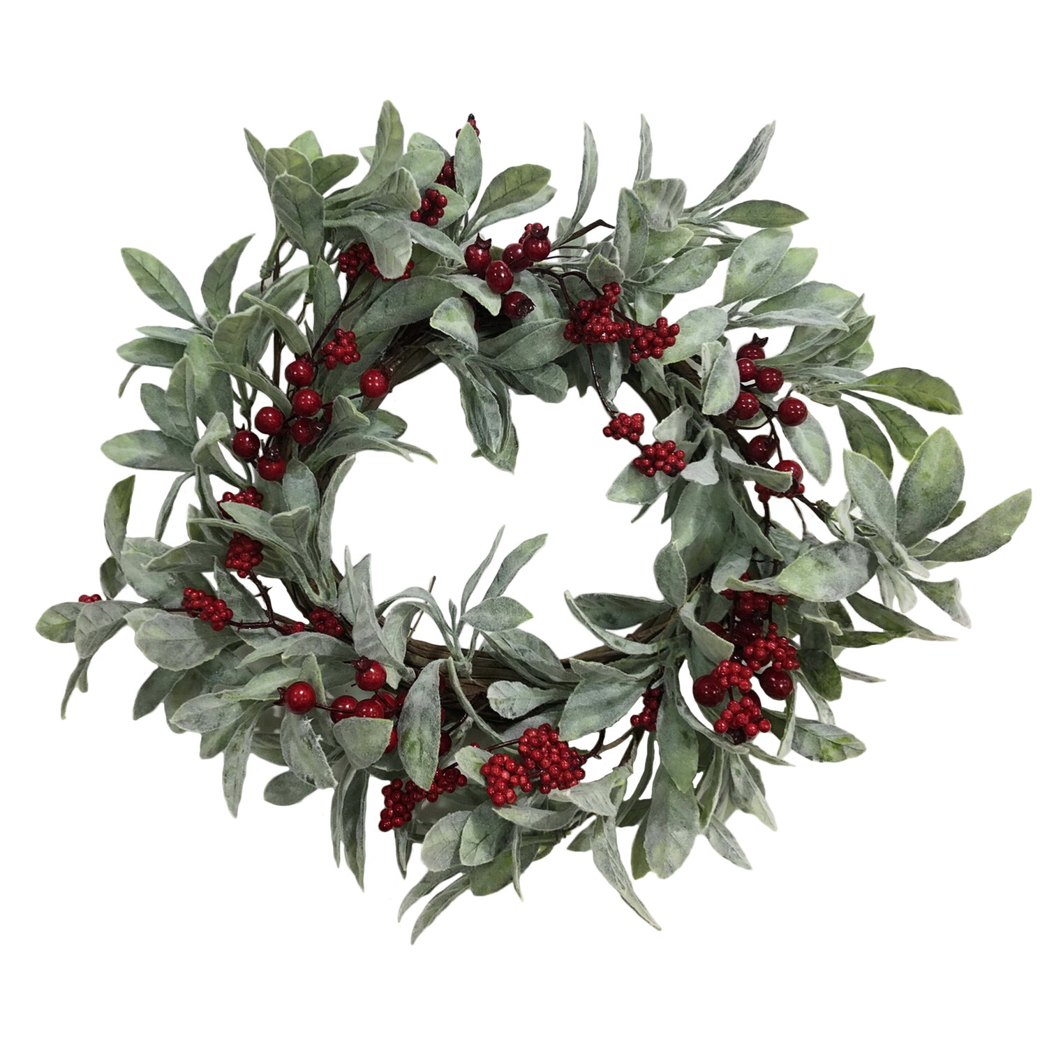 Red Berry and Green Sage Leaves Wreath Image