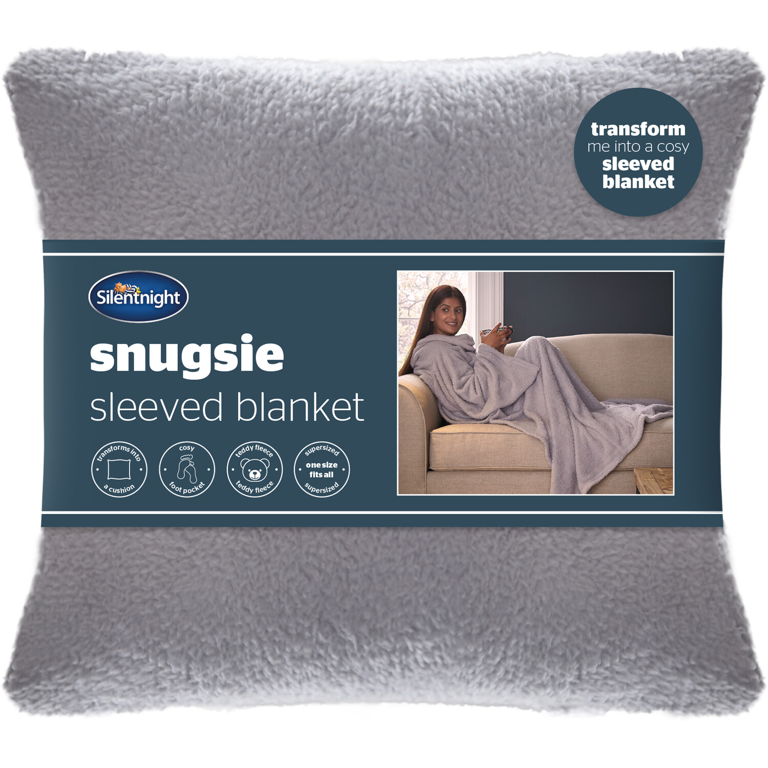 Silentnight Snugsie Sleeved Blanket  - Silver Image 1
