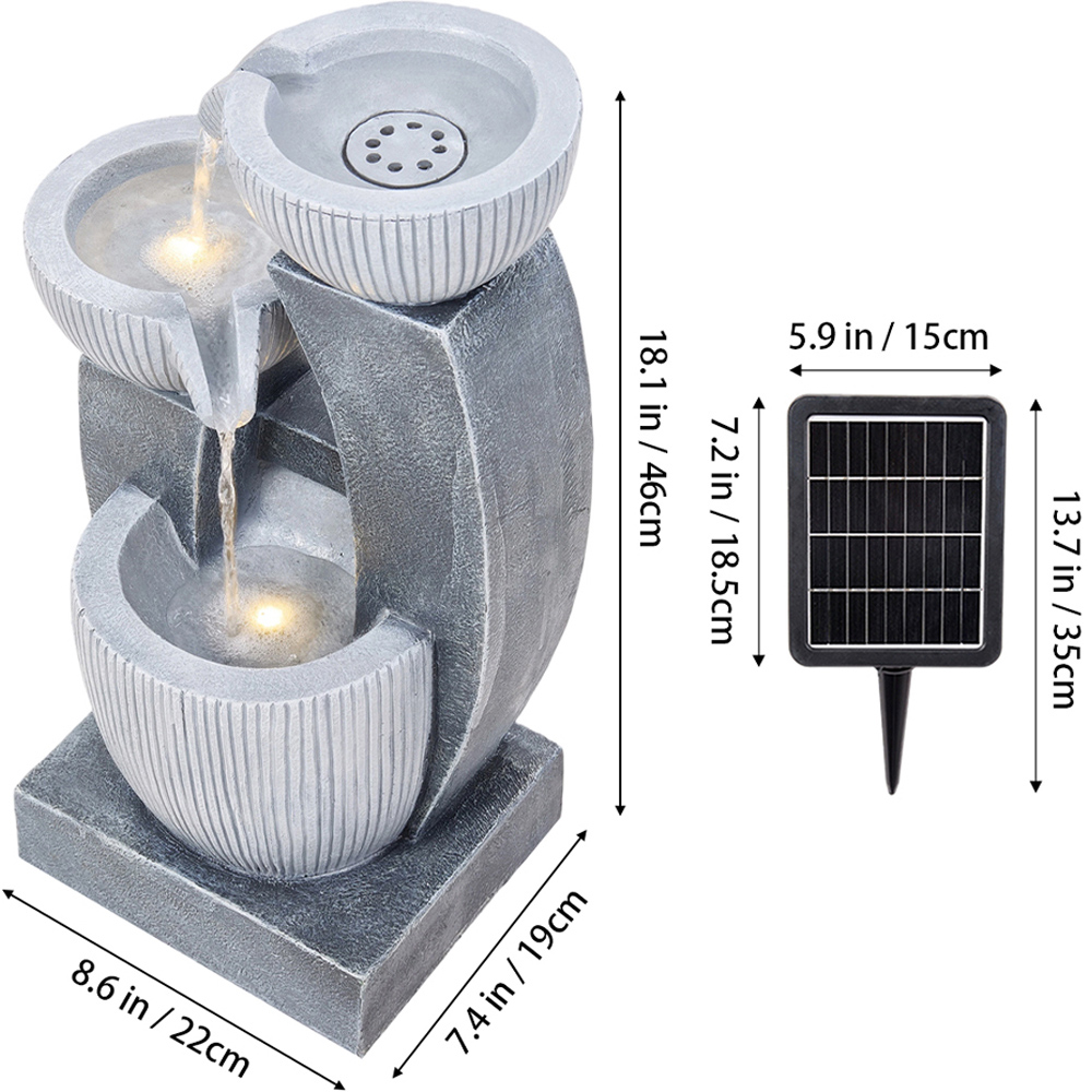 Living and Home 3-Tier Stone Effect Cascading Bowl Solar LED Water Feature Image 6