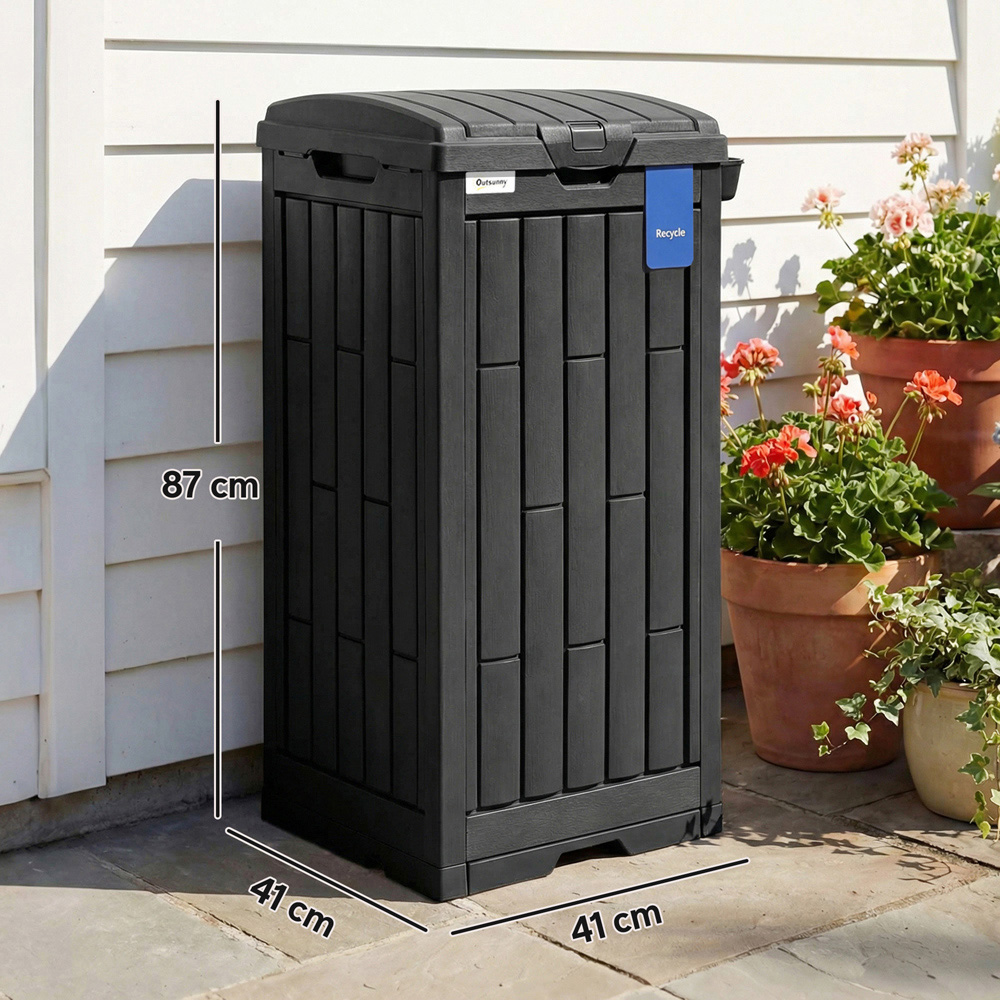 Outsunny Black Outdoor Bin with Dual Lid 110L Image 9