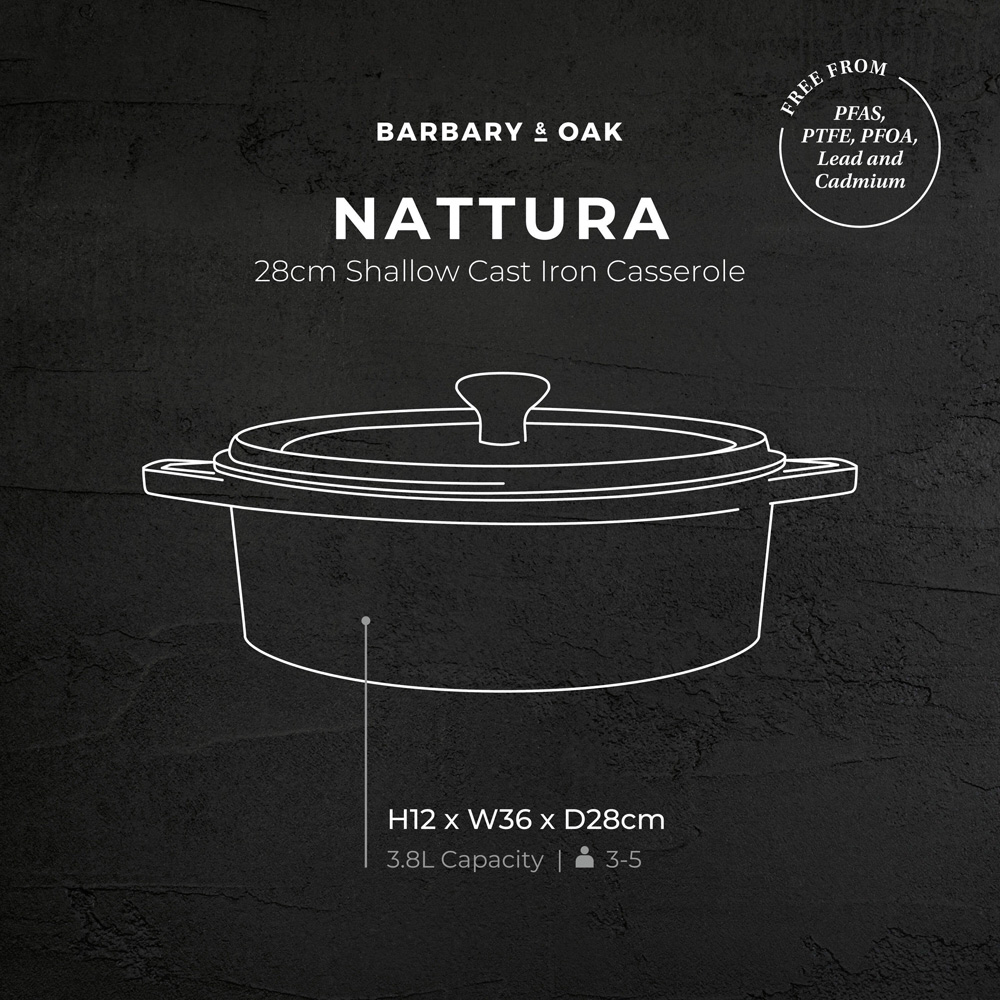 Barbary & Oak Nattura 28cm Agave Cast Iron Shallow Casserole Dish with Lid Image 9