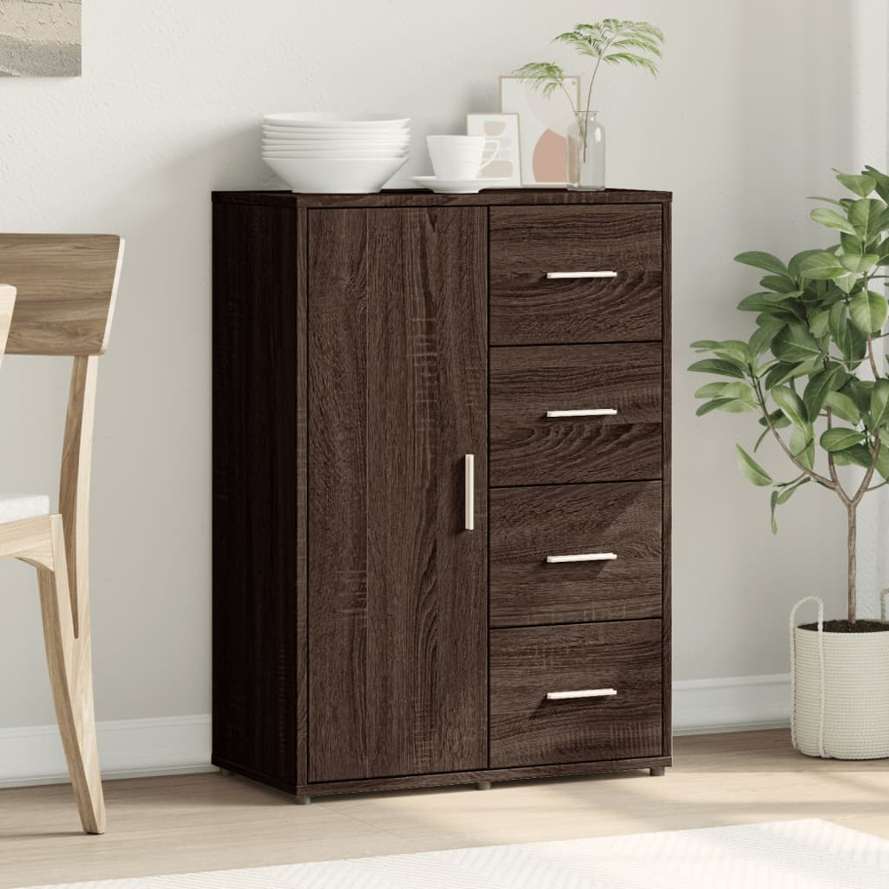 vidaXL Single Door 4 Drawer Brown Oak Sideboard Image 9