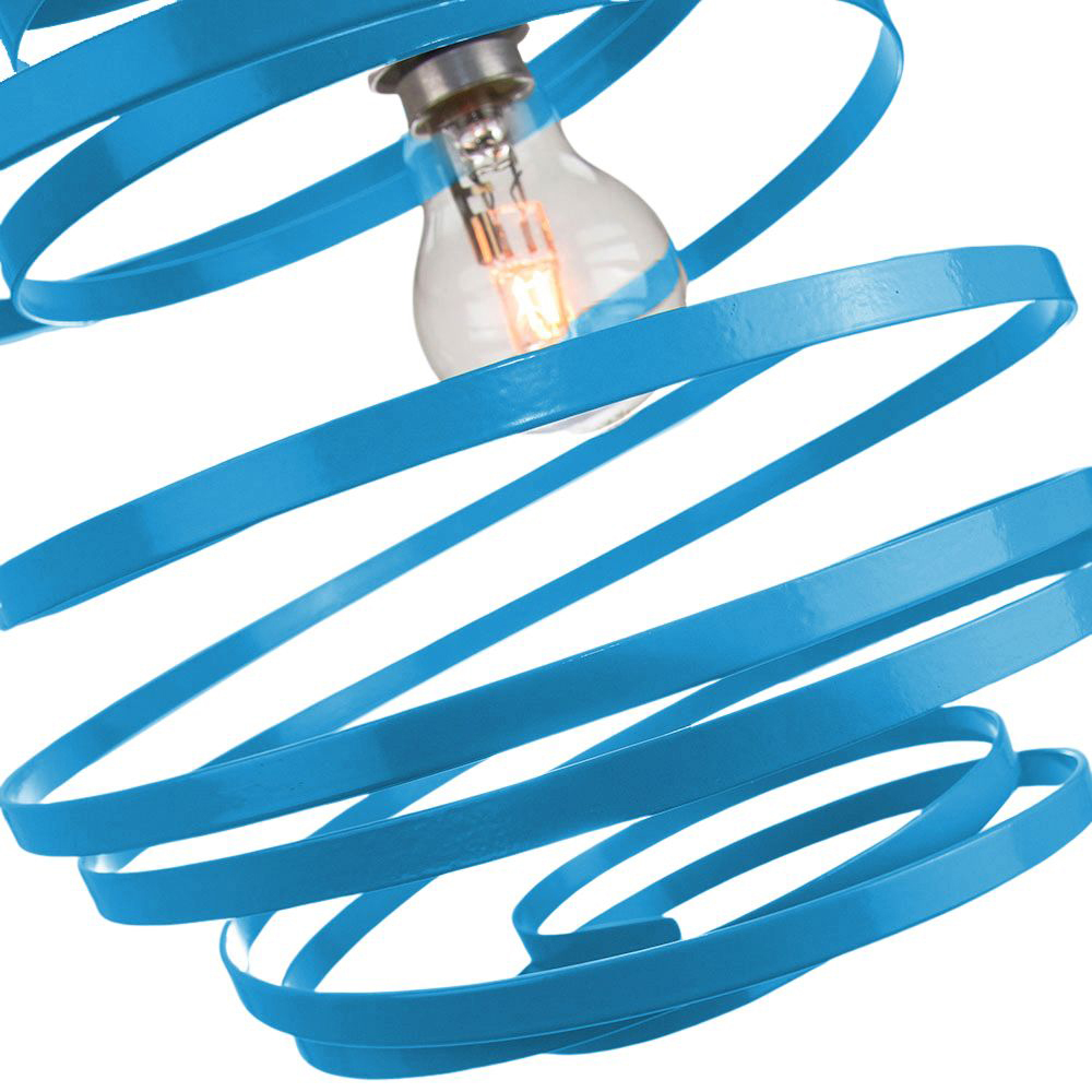 Happy Homewares Teal Gloss Metal Ribbon Swirl Ceiling Light Pendant Image 3