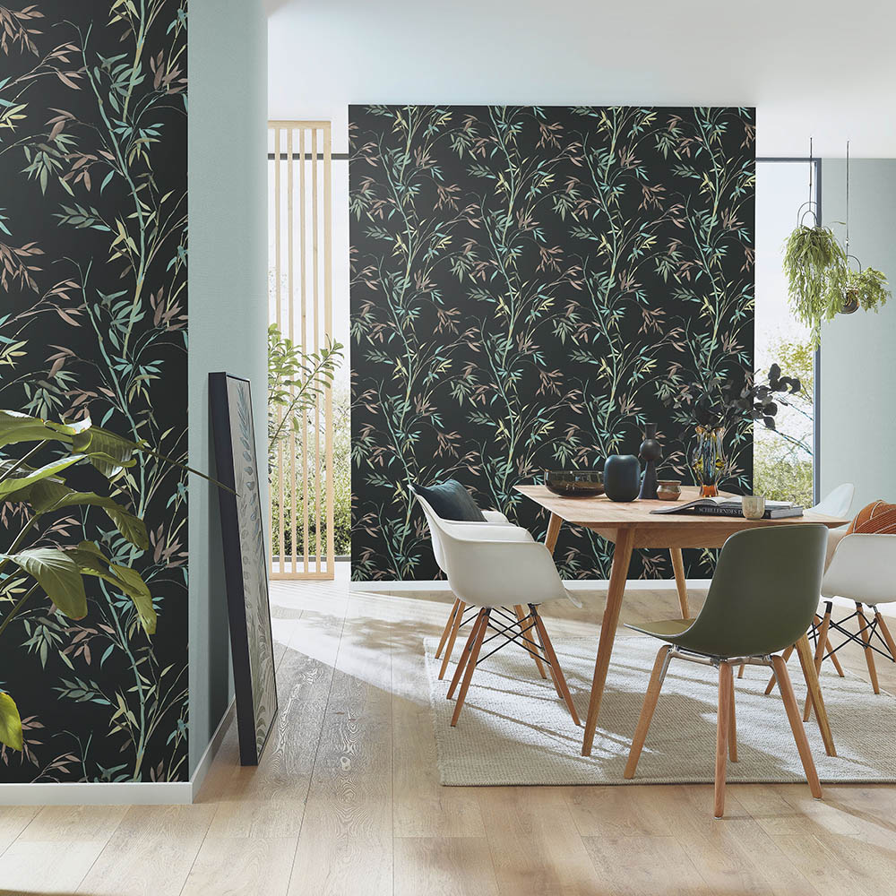 Erismann Elegant Bamboo Leaf Black Wallpaper Image 3