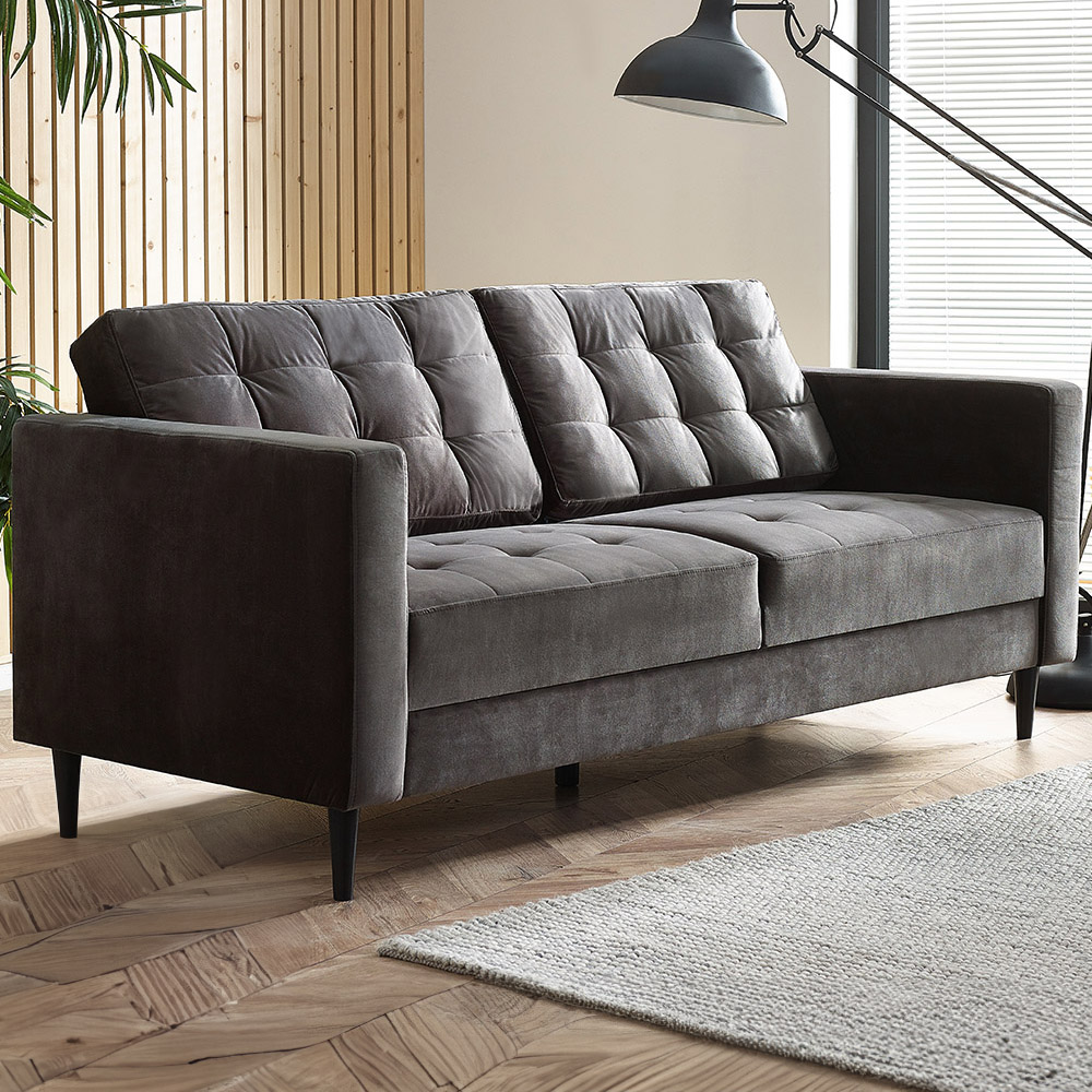 Furniturebox Josie 3 Seater Dark Grey Velvet Sofa Image 1