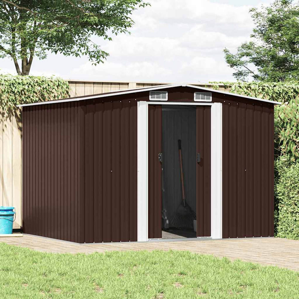 vidaXL 8.4 x 6.7ft Brown Galvanised Steel Apex Garden Shed Image 2