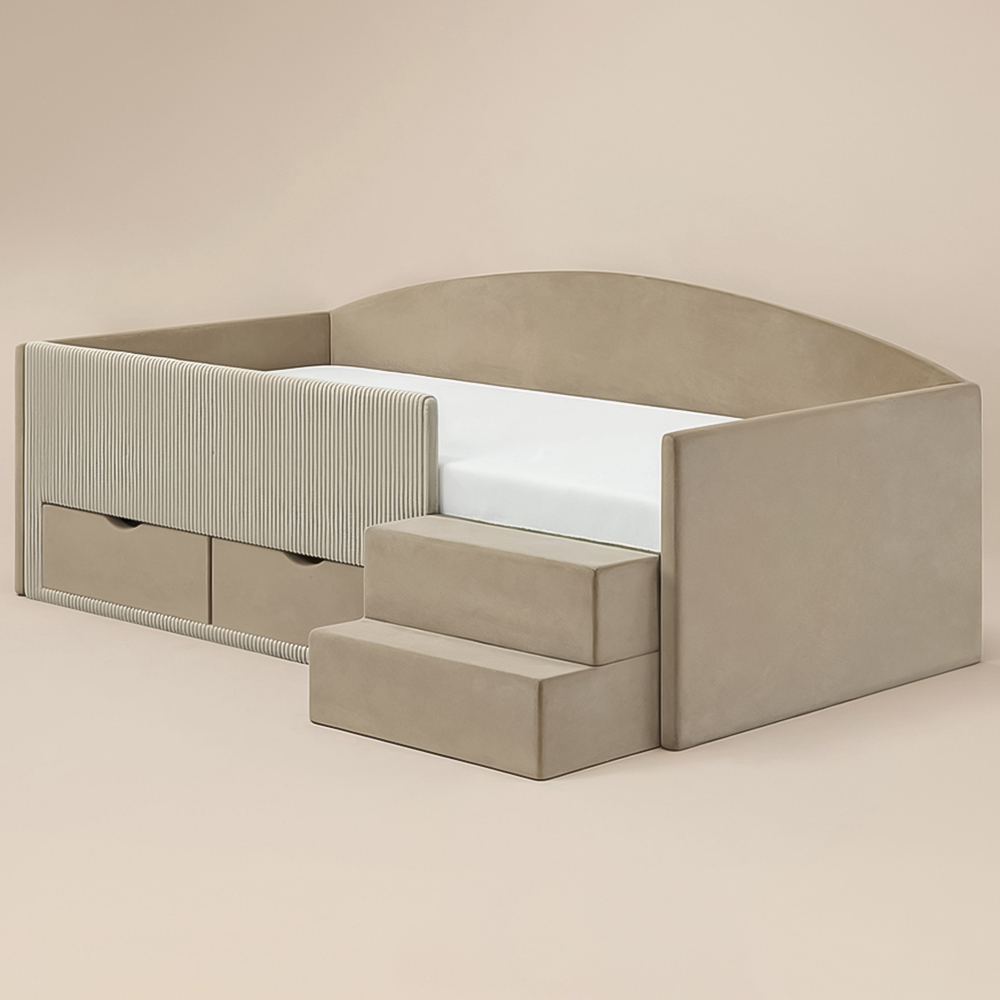 Flair Elisa Beige Velvet and Cord Low Sleeper Bed with Storage with Storage Image 2