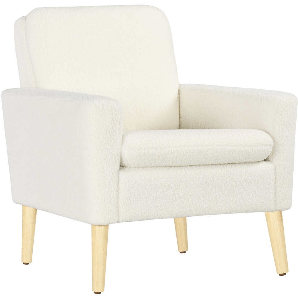 HOMCOM Cream White Upholstered Accent Armchair with Wood Legs Image 2