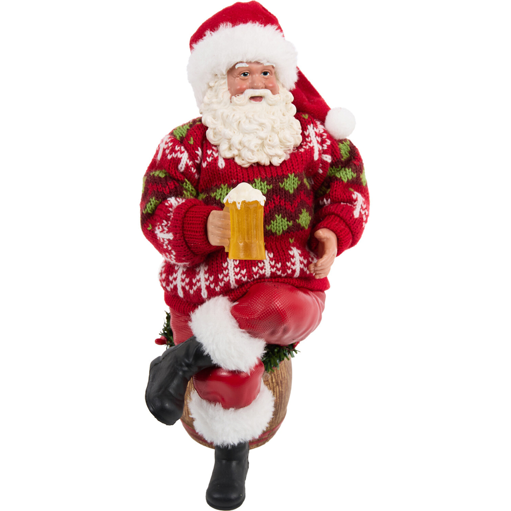 Christmas Barrel Sitting Santa Decoration Image 5