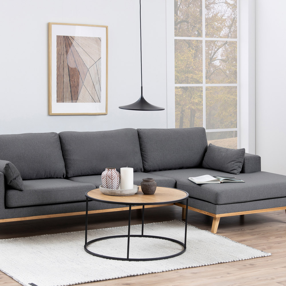 Florence Seaford Oak and Black Metal Round Coffee Table Image 4