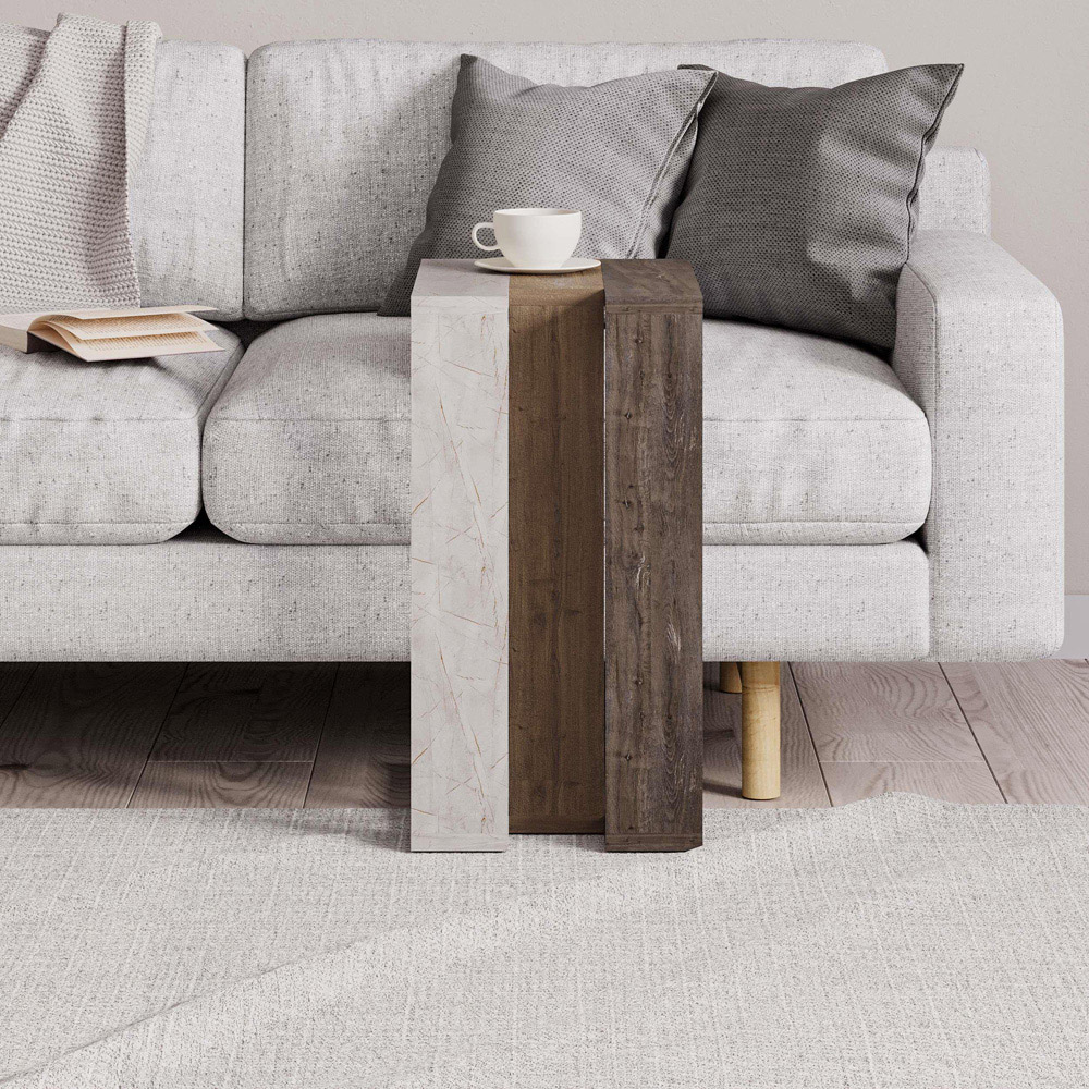 Decortie Muju Oak and Dark Coffee Gold Marble Effect C Shape Side Table Image 4