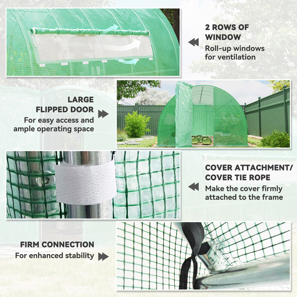 Outsunny Green Steel 10 x 20ft Walk In Polytunnel Greenhouse Image 5