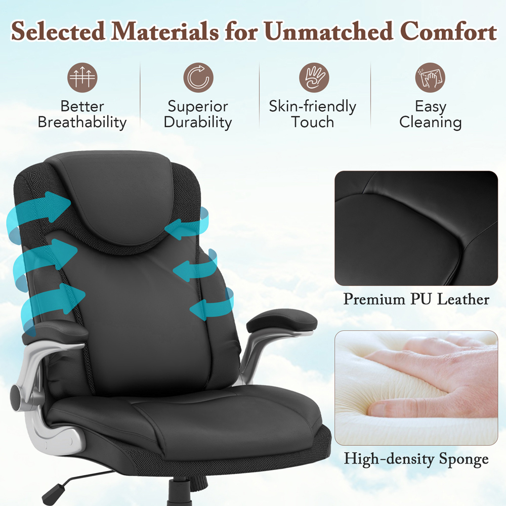 Costway Black Leather Adjustable Office Chair Image 6