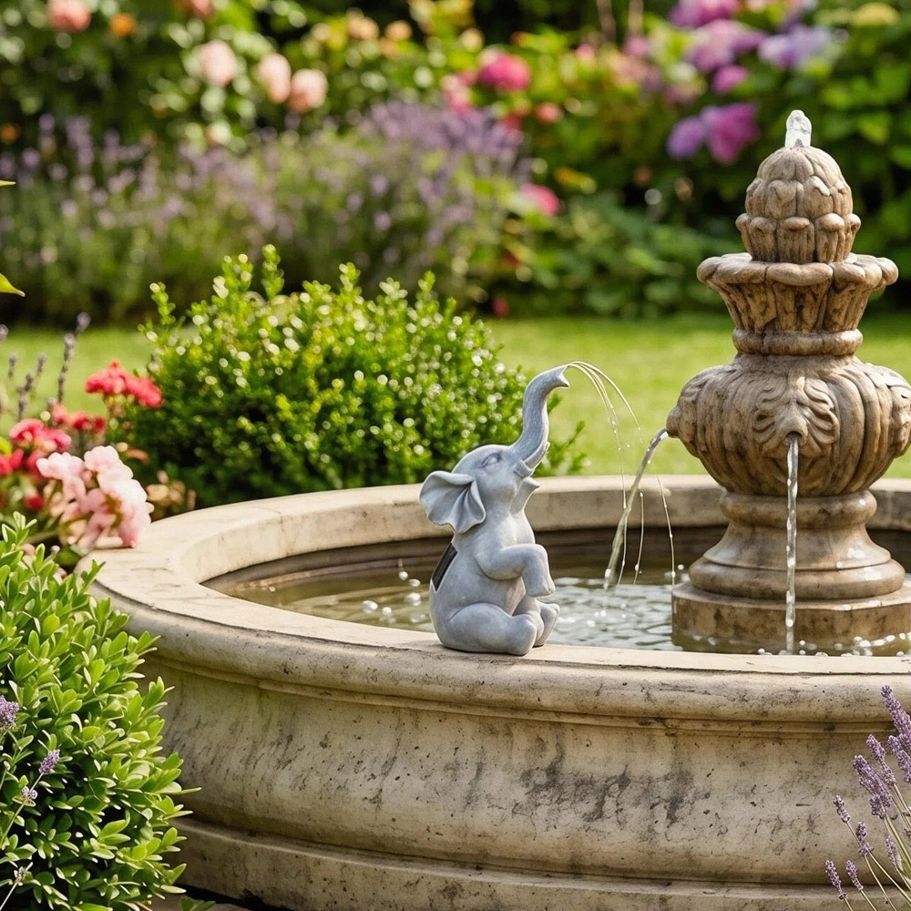 Alivio Grey Elephant LED Solar Garden Statue Image 3