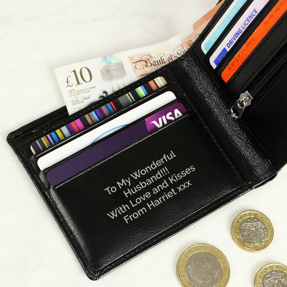 Personalised Memento Personalised Free Text Black Leather Wallet Image 3