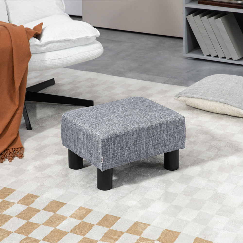 HOMCOM Small Grey Linen Fabric Footstool Image 3