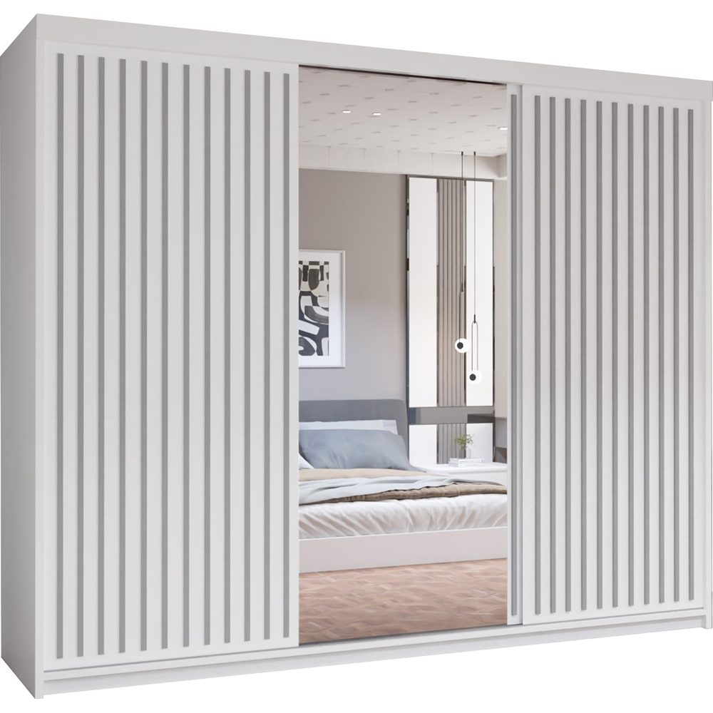 M N Furniture Roman 3 Door White and Grey Mirrored Sliding Wardrobe 250cm Image 2